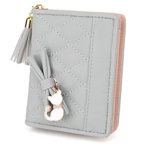 UTO Women PU Leather Small Wallet Cat Pendant Card Phone Holder Zipper Coin Purse Zoey Grey