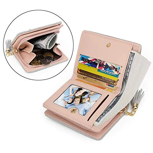 UTO Women PU Leather Small Wallet Cat Pendant Card Phone Holder Zipper Coin Purse Zoey Grey