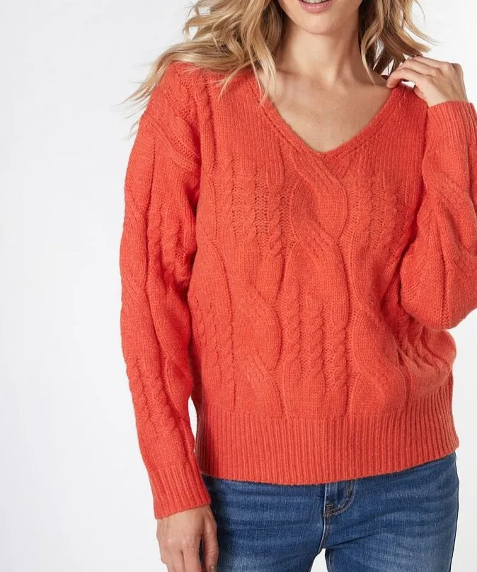 V-Neck Cable Sweater