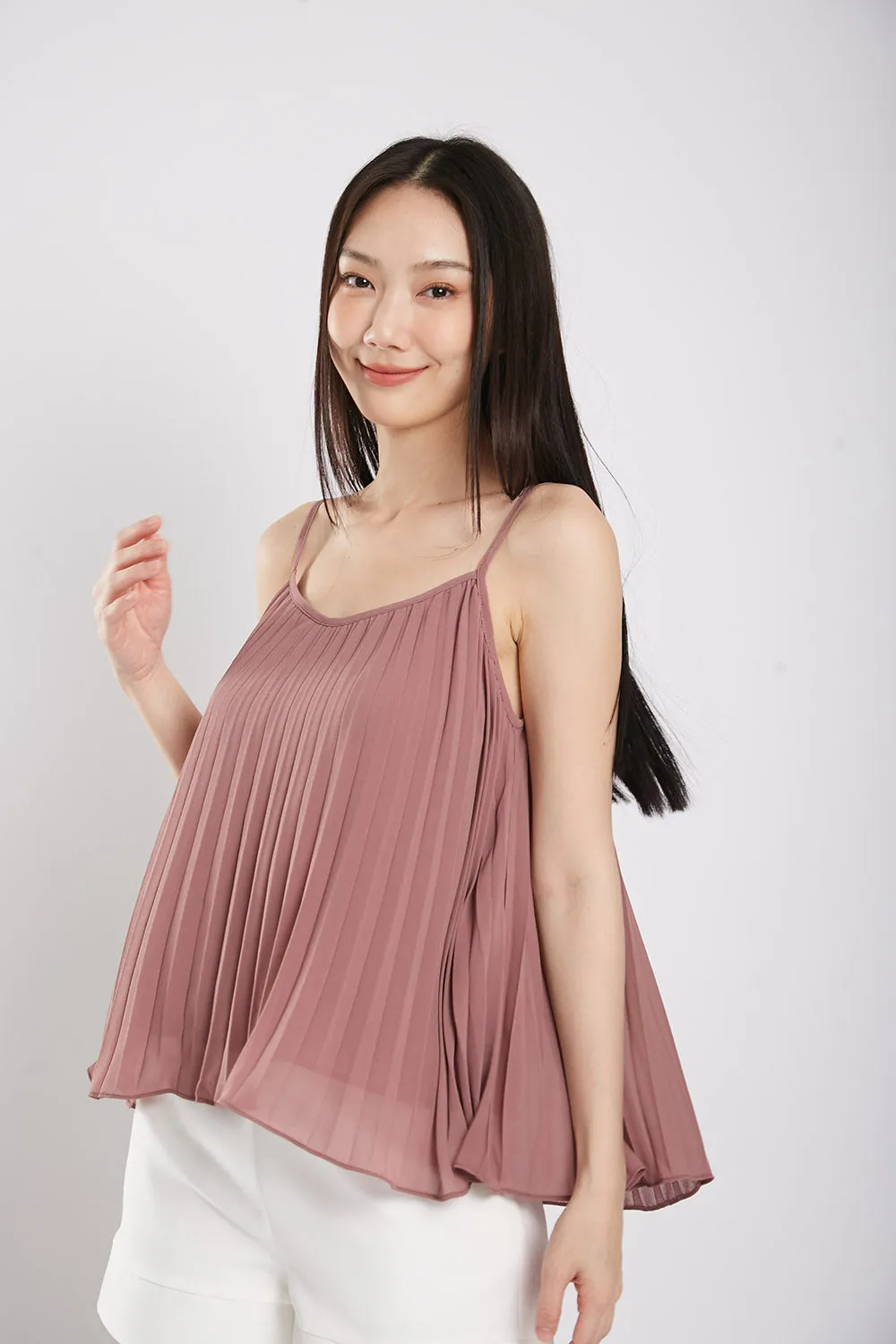 Valeria Pleat Top in Red Bean