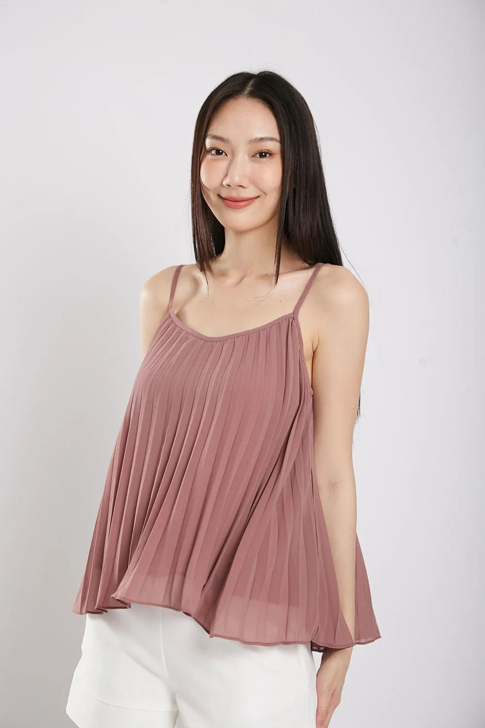 Valeria Pleat Top in Red Bean