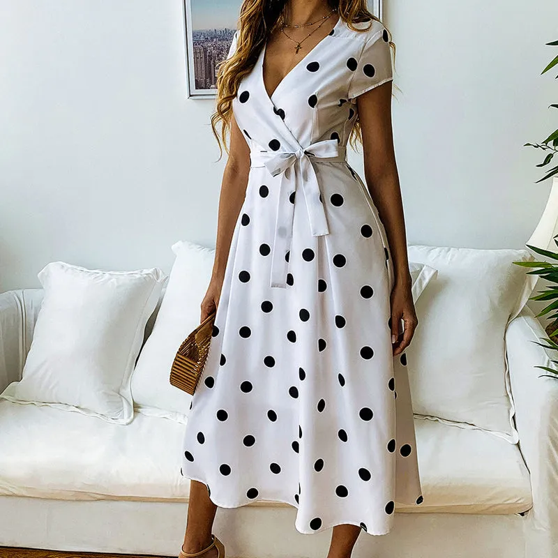 VenusFox Polka Dot Strapless Ruffle A-Line  Sundress