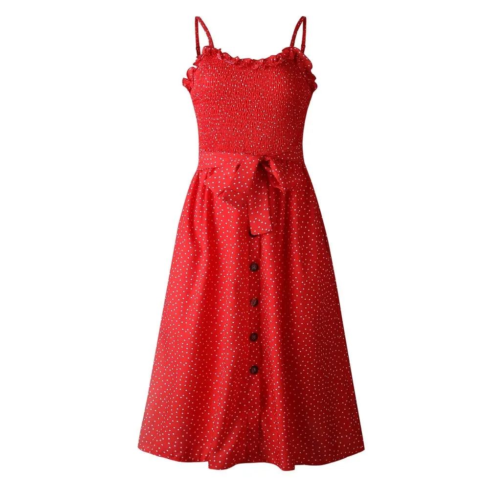 VenusFox Polka Dot Strapless Ruffle A-Line  Sundress