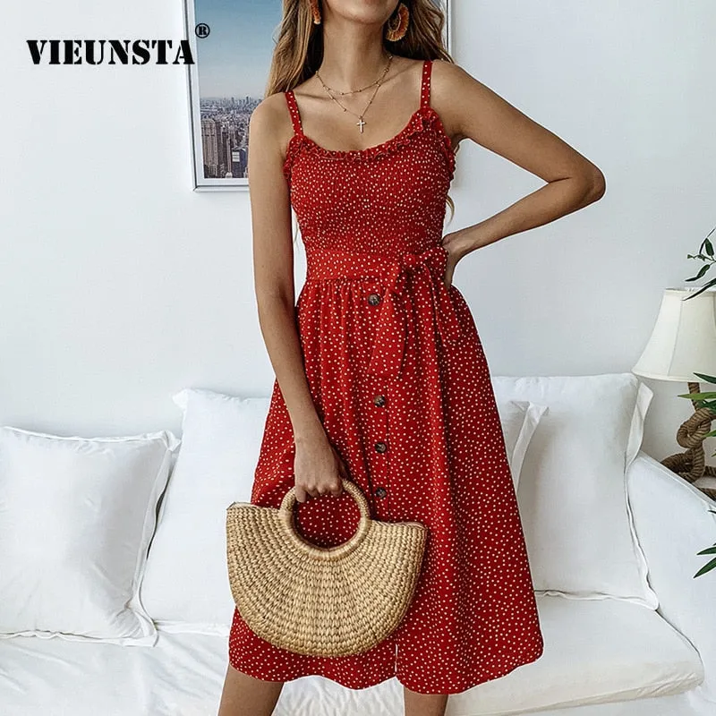 VenusFox Polka Dot Strapless Ruffle A-Line  Sundress