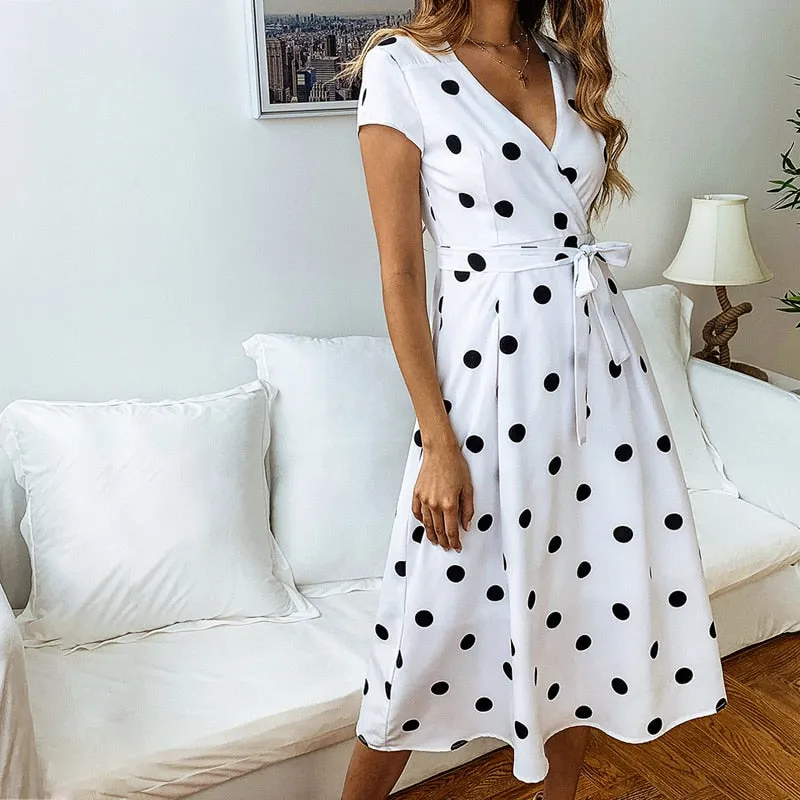 VenusFox Polka Dot Strapless Ruffle A-Line  Sundress