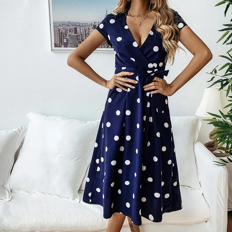 VenusFox Polka Dot Strapless Ruffle A-Line  Sundress