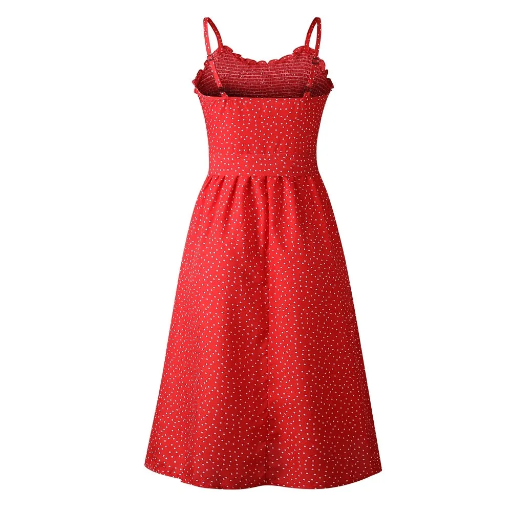 VenusFox Polka Dot Strapless Ruffle A-Line  Sundress