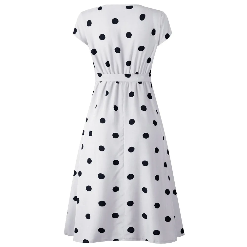 VenusFox Polka Dot Strapless Ruffle A-Line  Sundress