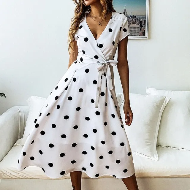 VenusFox Polka Dot Strapless Ruffle A-Line  Sundress