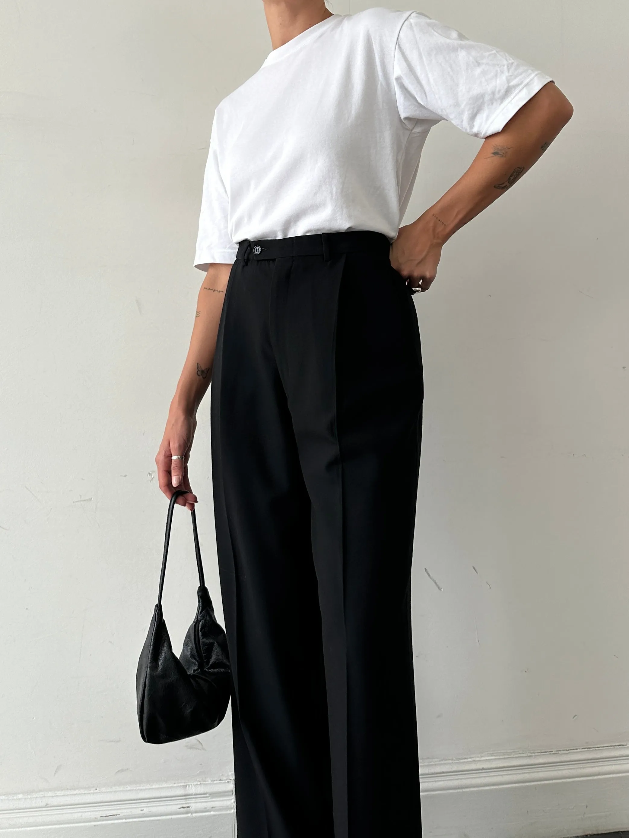 Vintage Pure Wool Straight Leg Tailored Tuxedo Trousers - W32