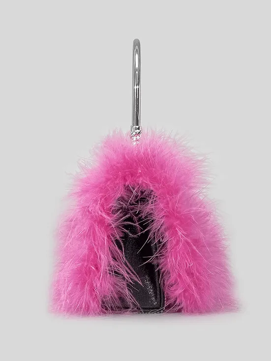 Women's Furry Rhinestone Evening Clutch Bag