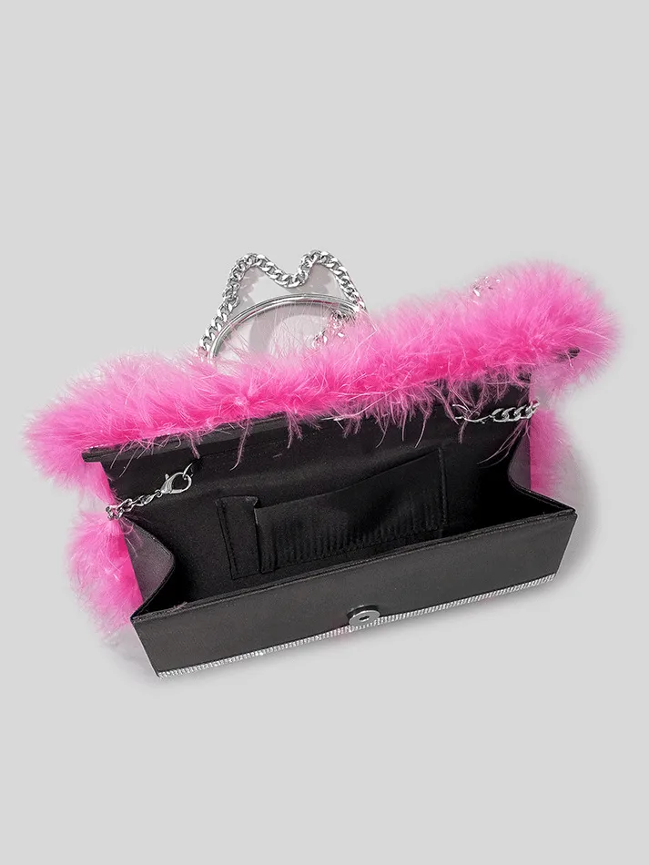 Women's Furry Rhinestone Evening Clutch Bag