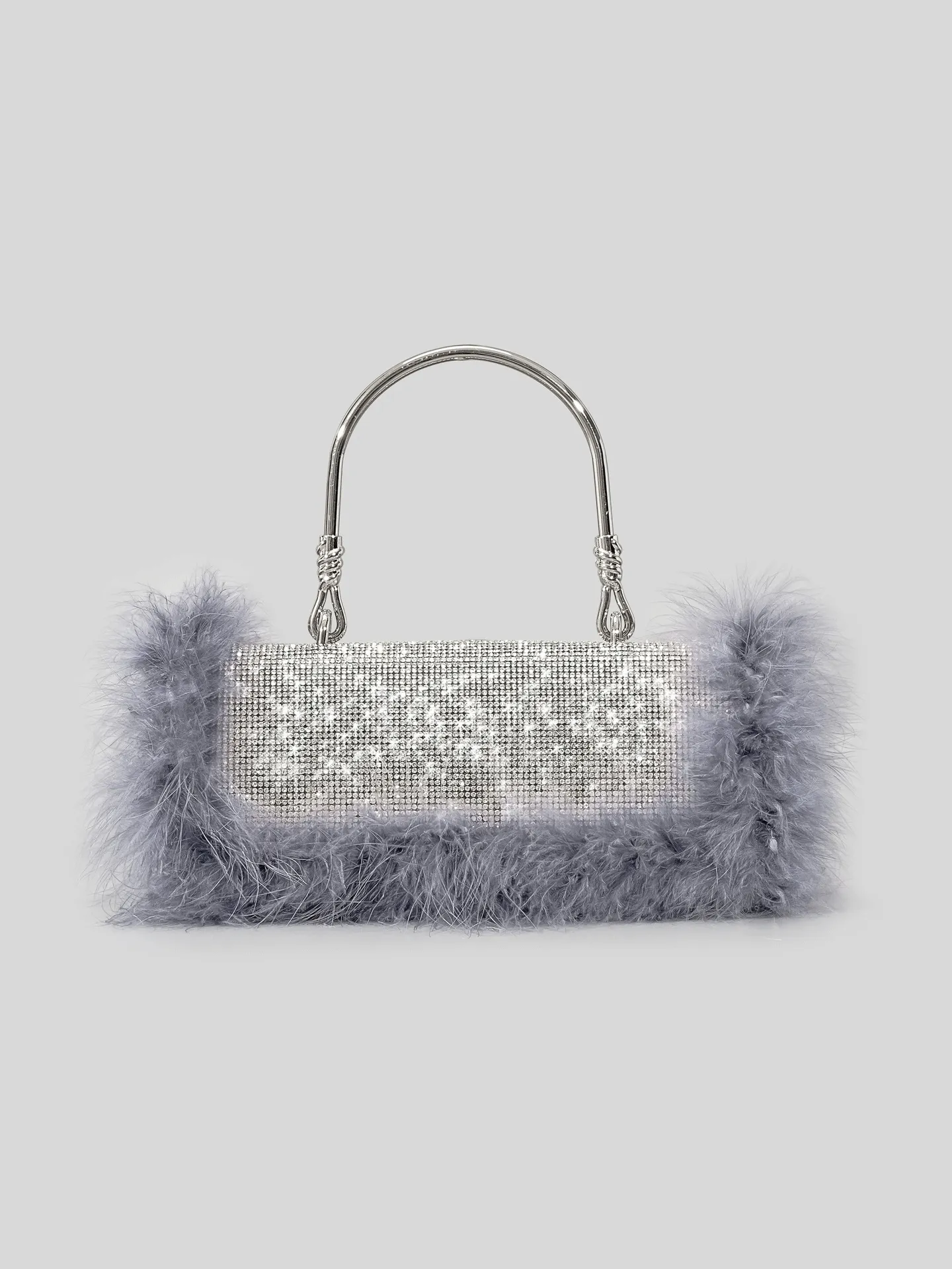 Women's Furry Rhinestone Evening Clutch Bag