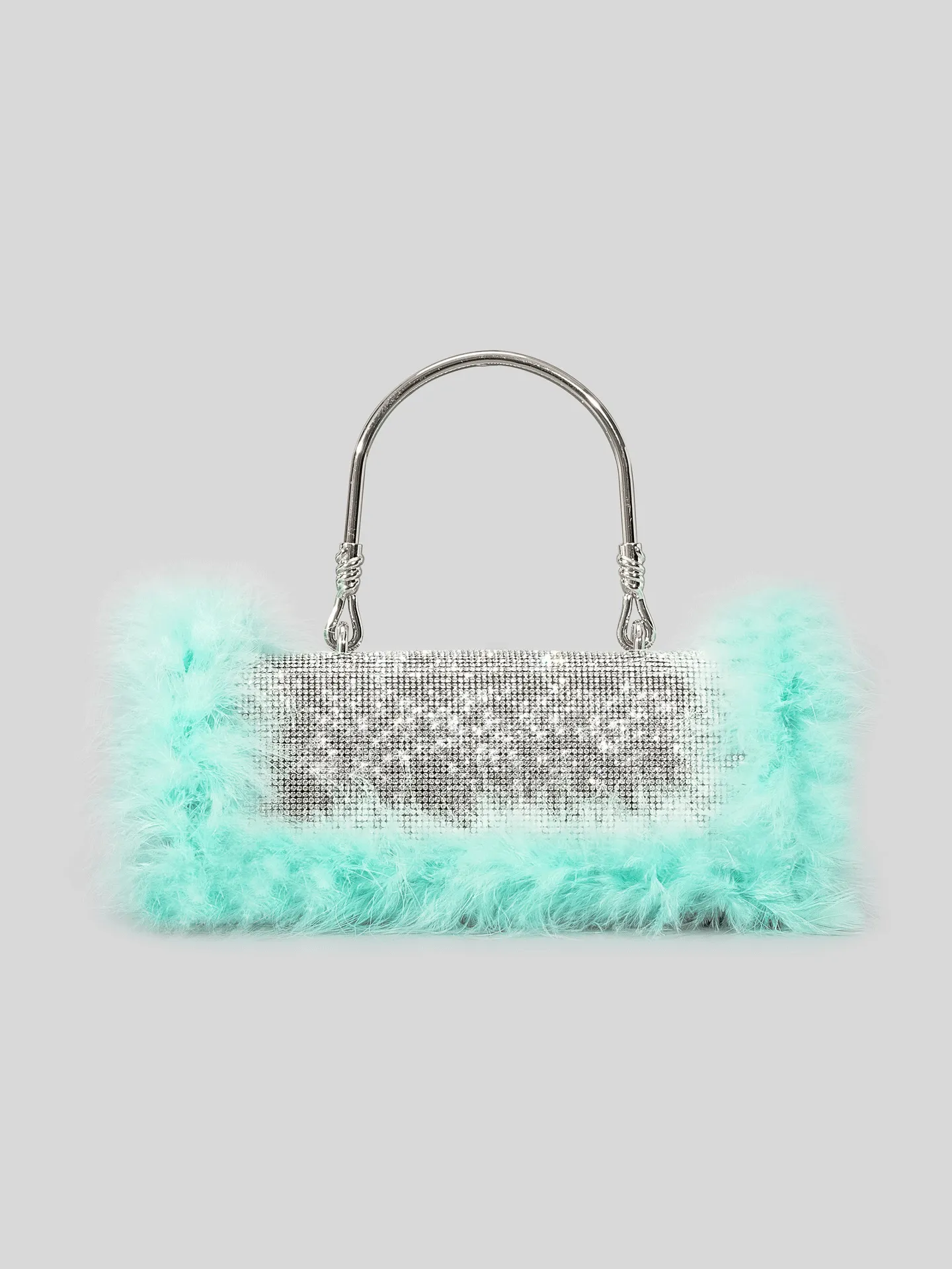 Women's Furry Rhinestone Evening Clutch Bag