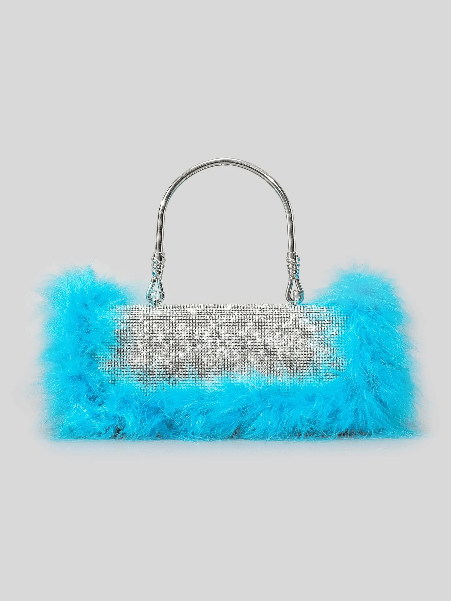 Women's Furry Rhinestone Evening Clutch Bag