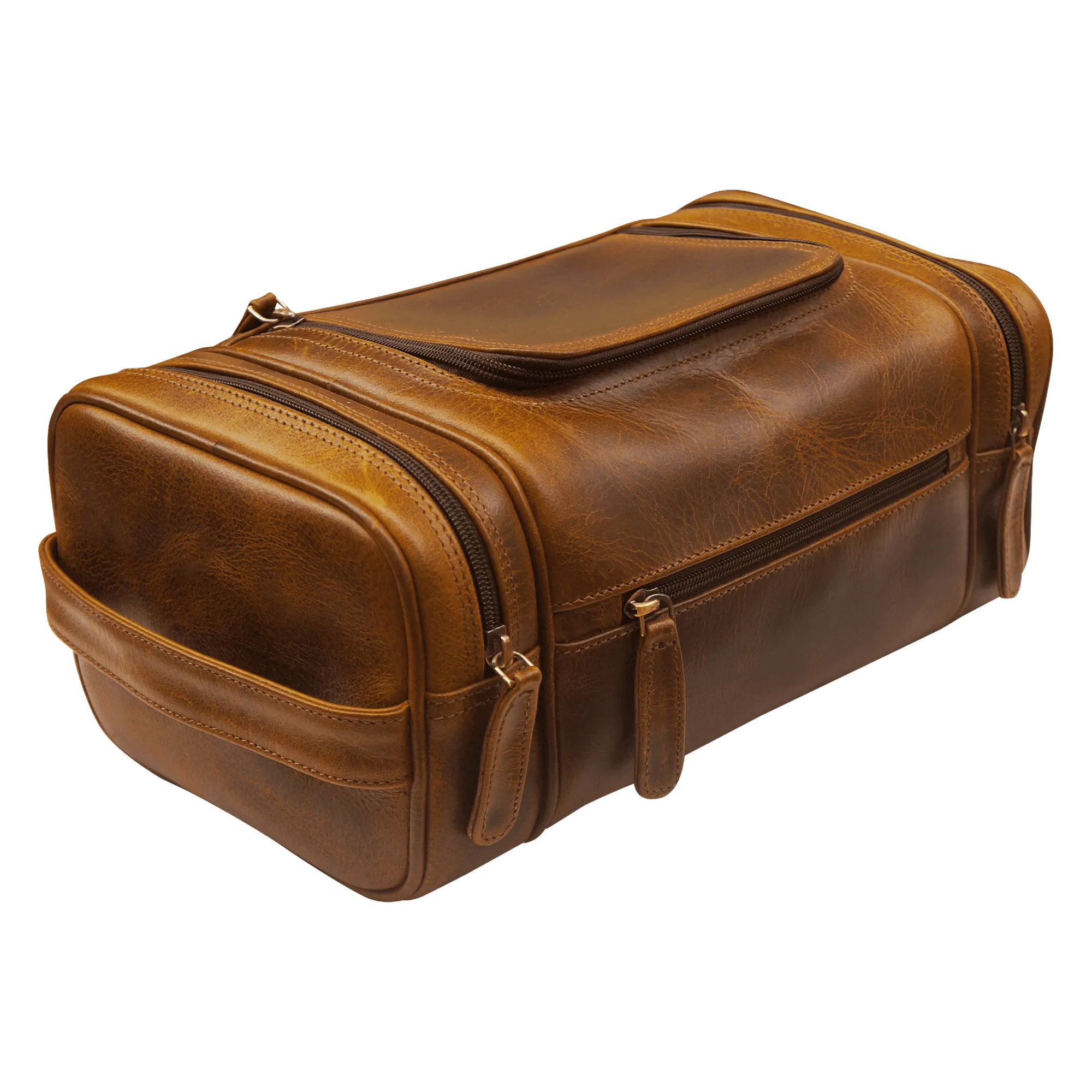 XLarge Leather Toiletry Bag Dopp Kit Antique