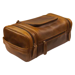 XLarge Leather Toiletry Bag Dopp Kit Antique