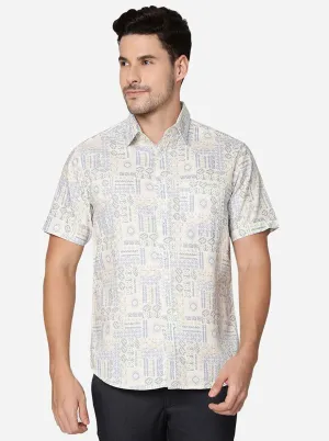 Yellow Printed Slim Fit Casual Shirt | Greenfibre