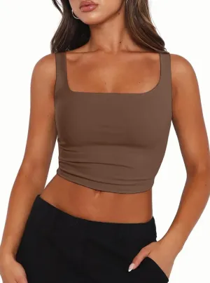 Zeagoo Square Neck Sleeveless Crop Tops